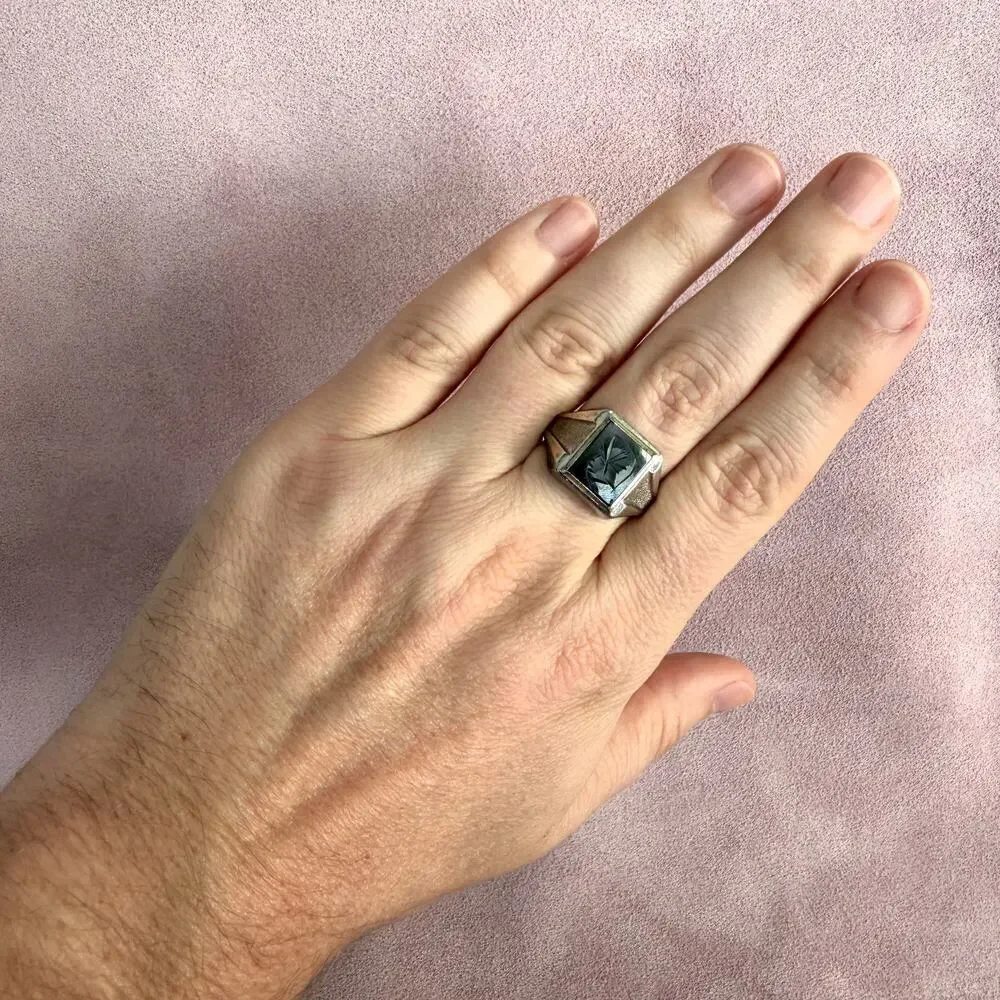sterling silver mens vintage intaglio trojan warrior ring size 12.5